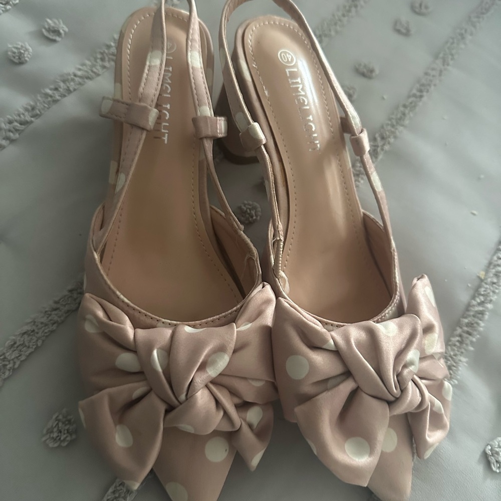 Polka Dot Bow Slingback Heels — Blush